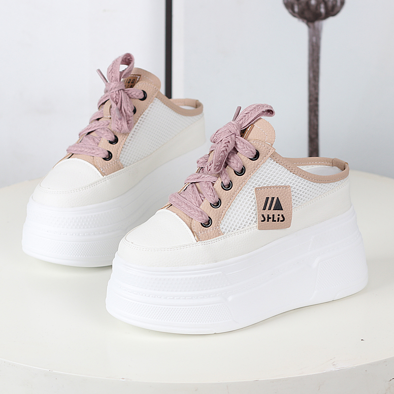 休闲内增高包头半拖网面透气