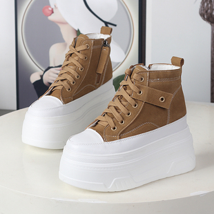 小个子超高跟12cm高帮加绒休闲鞋女秋冬百搭显瘦内增高松糕运动鞋