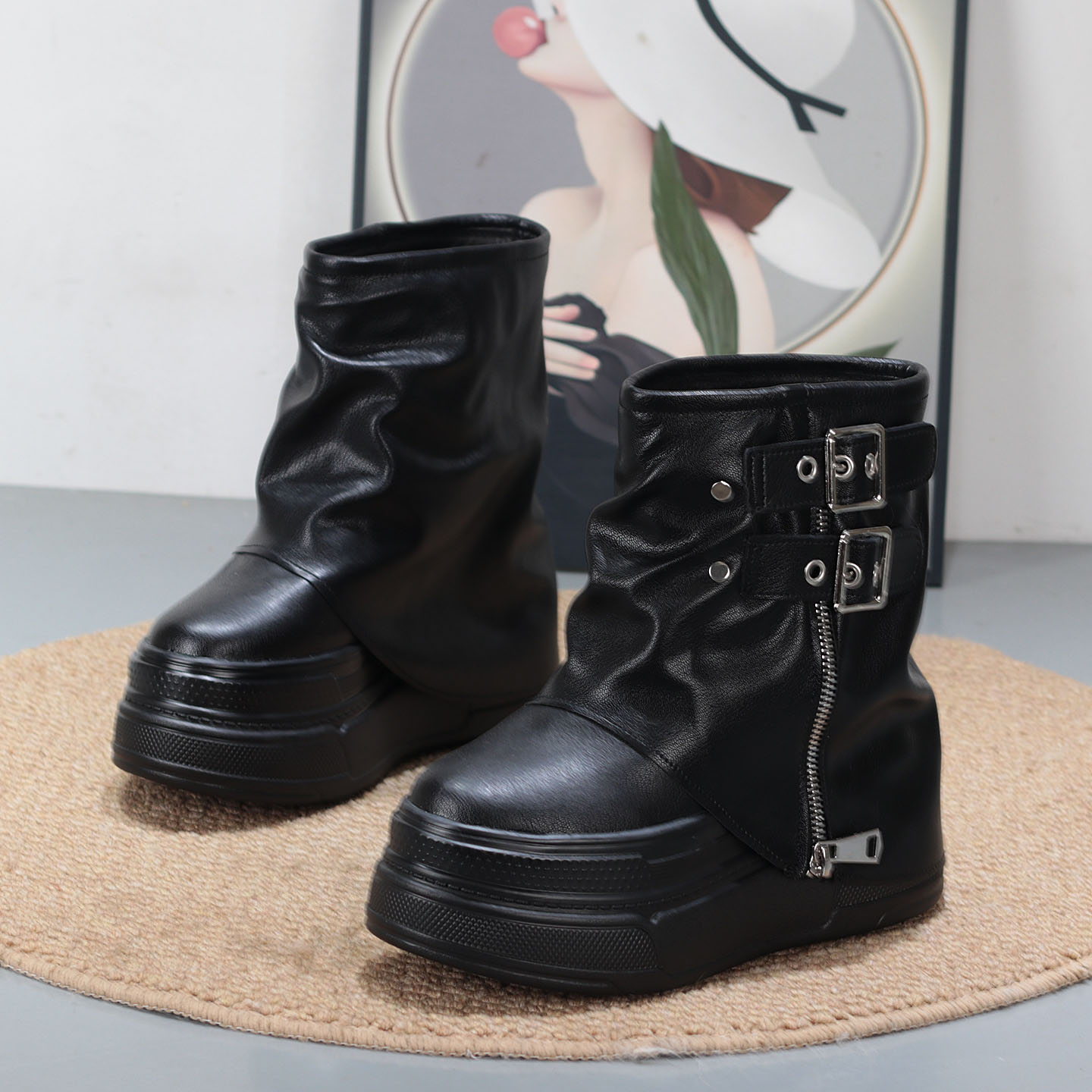 厚底内增高12cm马丁靴女