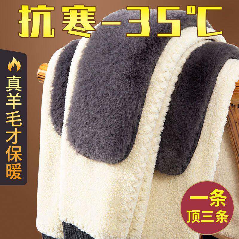 羊毛裤男女士冬季东北加厚加绒羊绒保暖裤中老年高腰护膝打底棉裤
