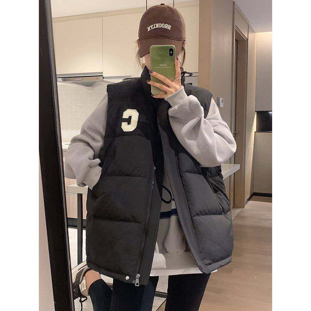 潮牌秋冬新款羽绒马甲女外穿背心学院风休闲百搭宽松马夹上衣外套