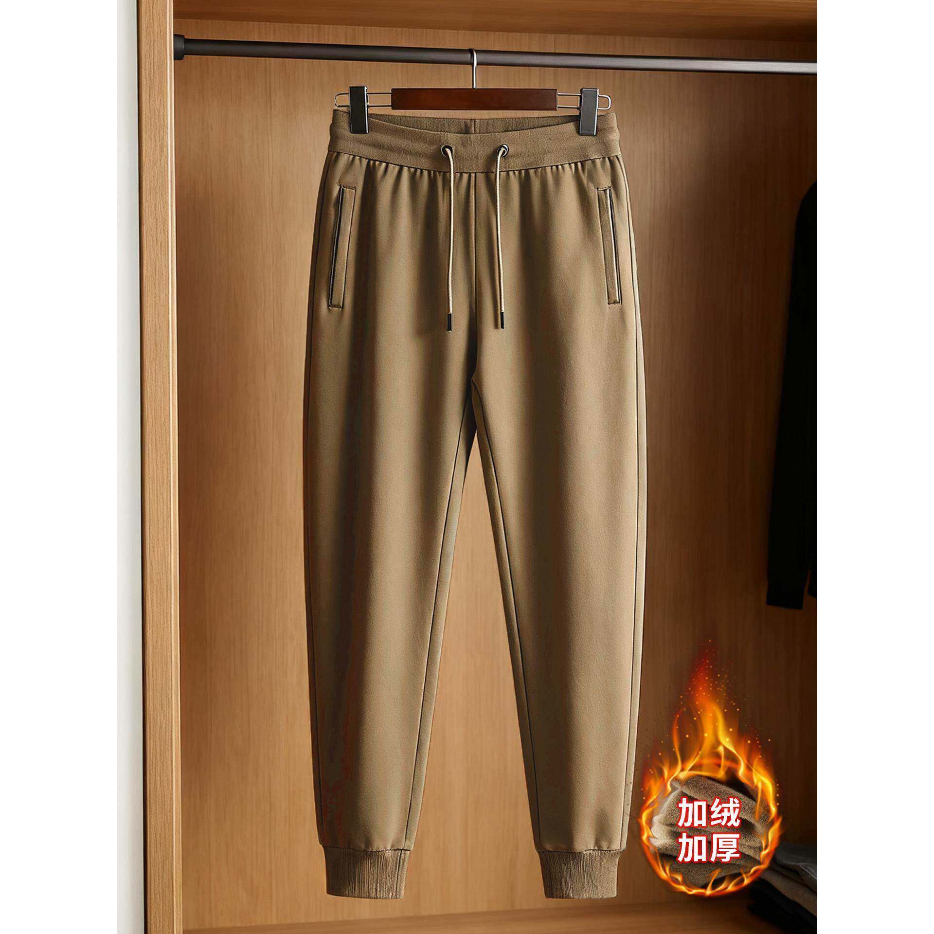 MAROLIO~秋冬加绒加厚束脚长裤男士春款休闲松紧腰运动重磅卫裤潮