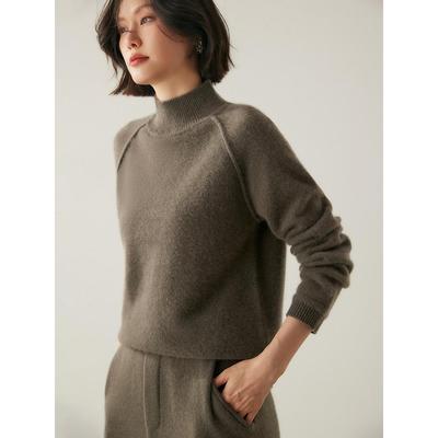 软糯轻奢~七针加厚插肩袖小山羊绒衫女半高领宽松毛衣针织衫打底