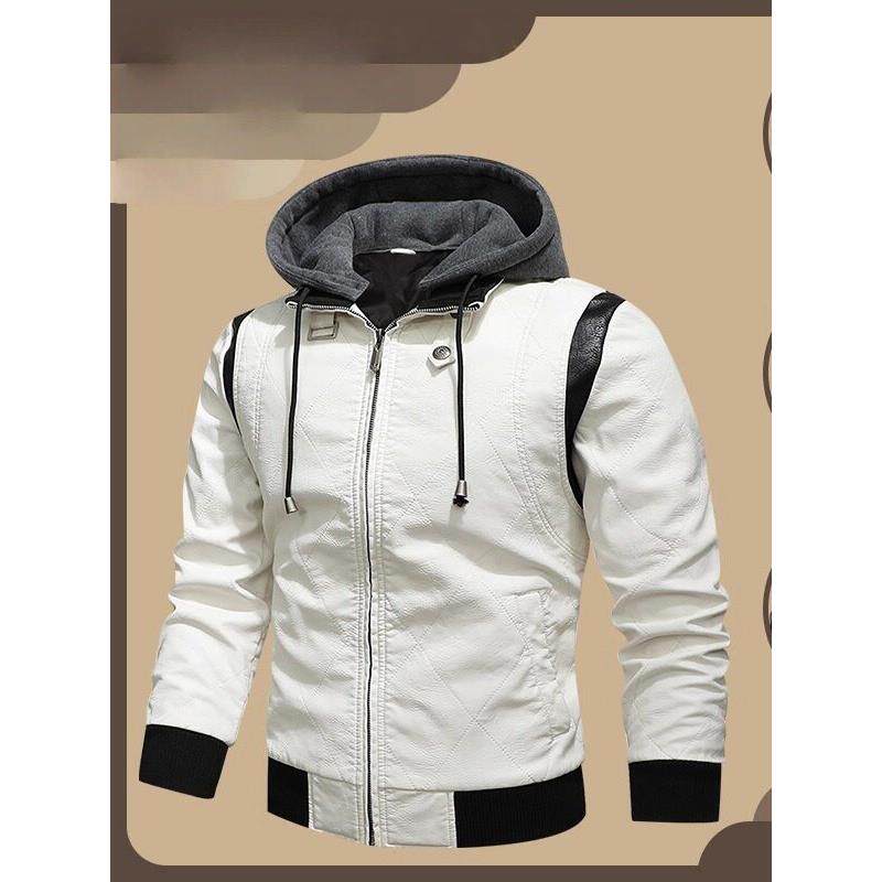 欧美大码连帽真皮皮衣男式绵羊皮软皮夹克薄款外套机车服骑行服潮