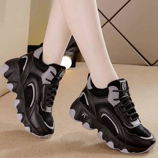 内增高老爹鞋女鞋2025冬季新款加绒黑色厚底运动鞋子防滑保暖棉鞋