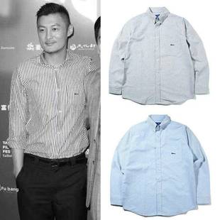 新款madness mdns余文乐条纹长袖衬衫男士简约休闲商务牛津纺衬衣