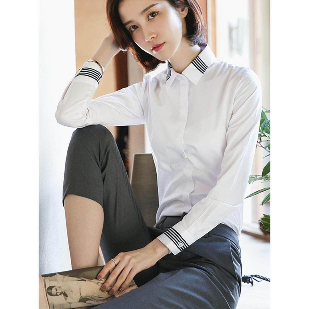 专柜长袖白衬衫女春秋新款设计感小众气质修身衬衣大码上衣工作服