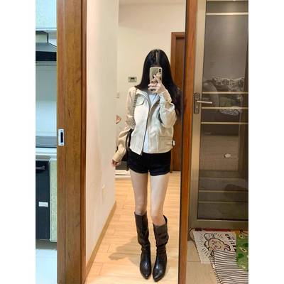 美式覆古麂皮短款机车夹克外套女2025秋冬小个子洋气修身百搭上衣