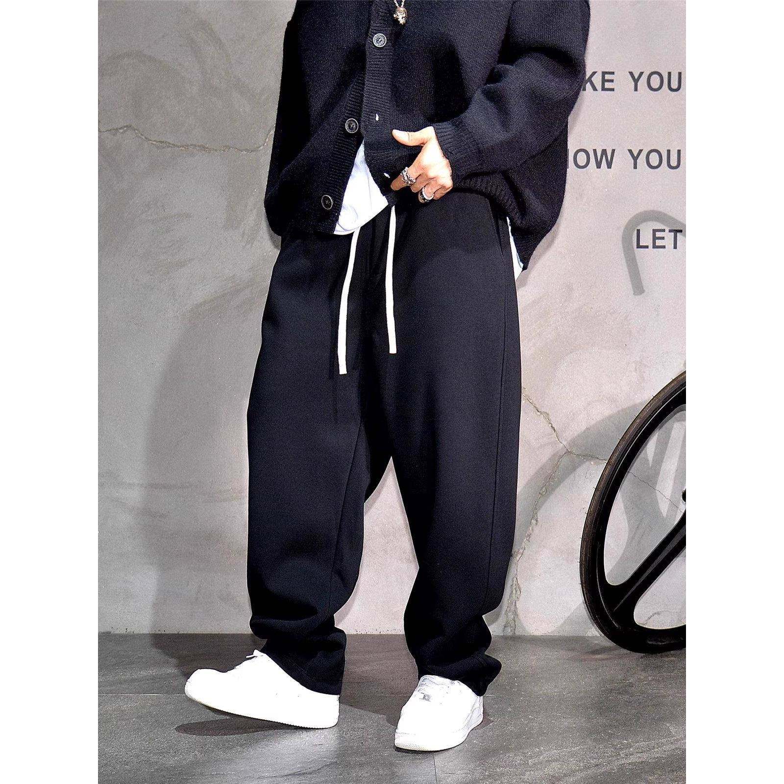 GM新潮 潮牌直筒针织卫裤男士秋冬加绒加厚简约宽松垂坠感弯刀裤,男装,秀禾服,淘宝优惠券,粉丝福利购,淘宝优惠卷