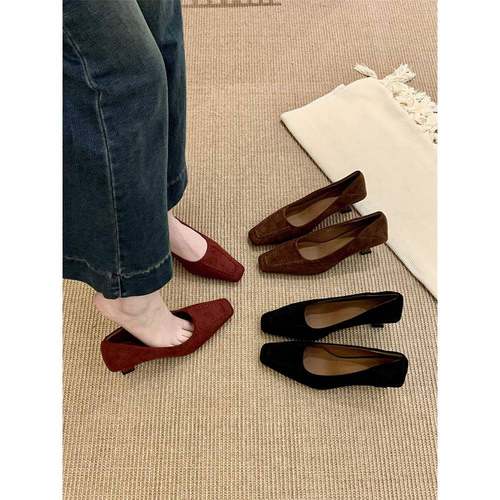 香港方头高跟鞋晚晚风酒红色单鞋女2025年秋季新款气质通勤工作鞋