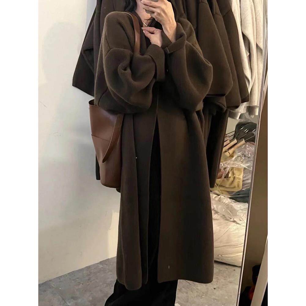 欧洲站秋冬加厚中长款针织开衫宽松慵懒风高级感显瘦毛衣外套女潮