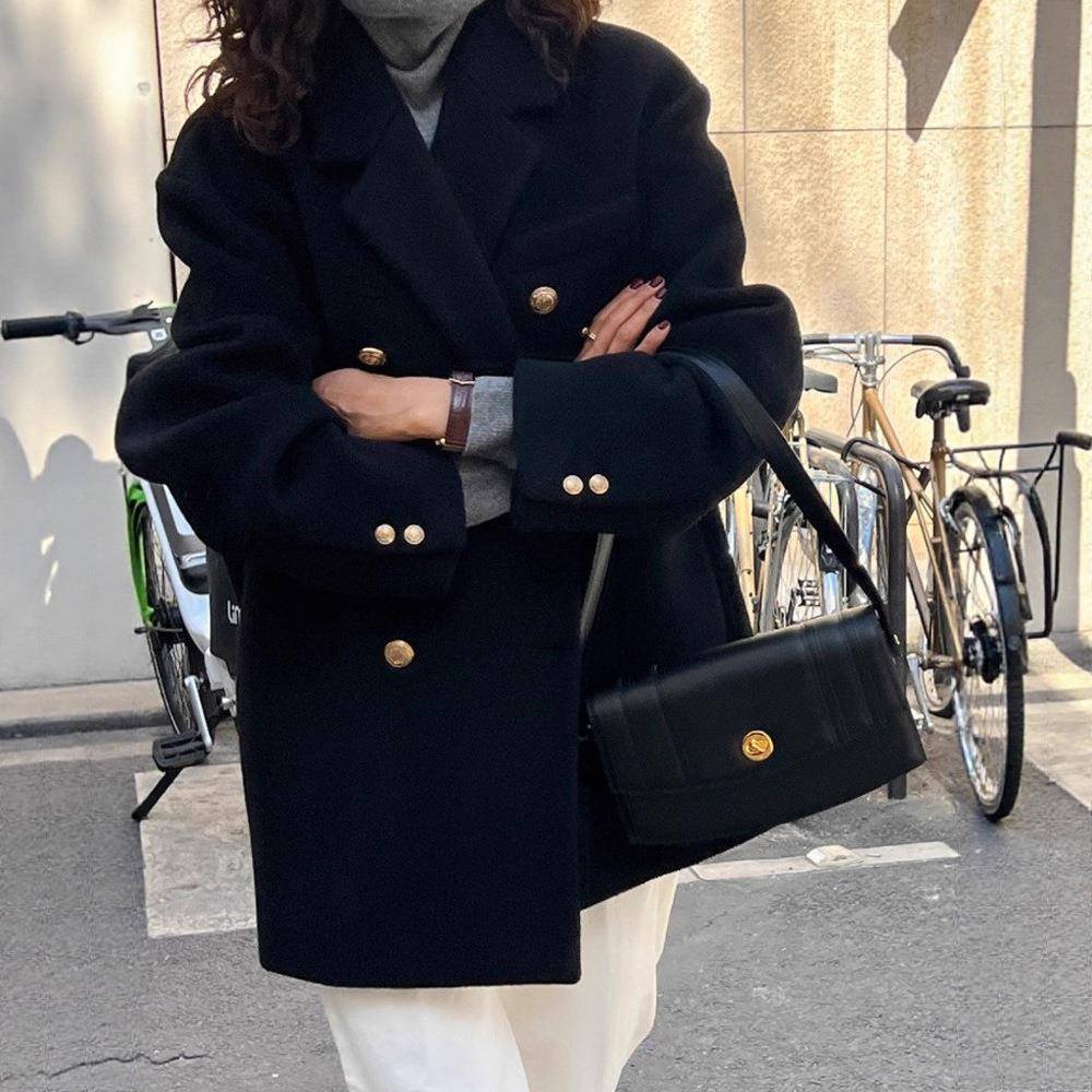 2025秋冬季新款气质毛呢西装外套女胖mm短款英伦呢子大衣大码女装