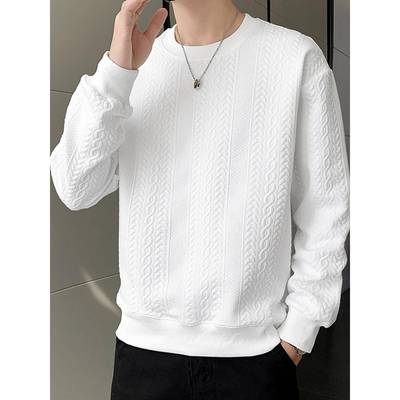 轻奢纹理设计感打底衫男春秋韩版潮流针织圆领长袖t恤男内搭上衣