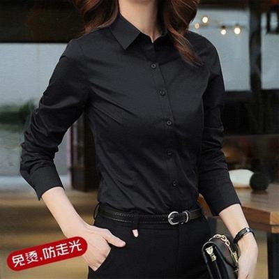 黑色职业衬衫女长袖韩范复古港味时尚洋气修身气质工装工作服衬衣