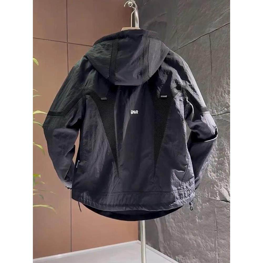 Mostarsea~潮流百搭春秋连帽夹克男士新款时尚网眼冲锋衣工装外套