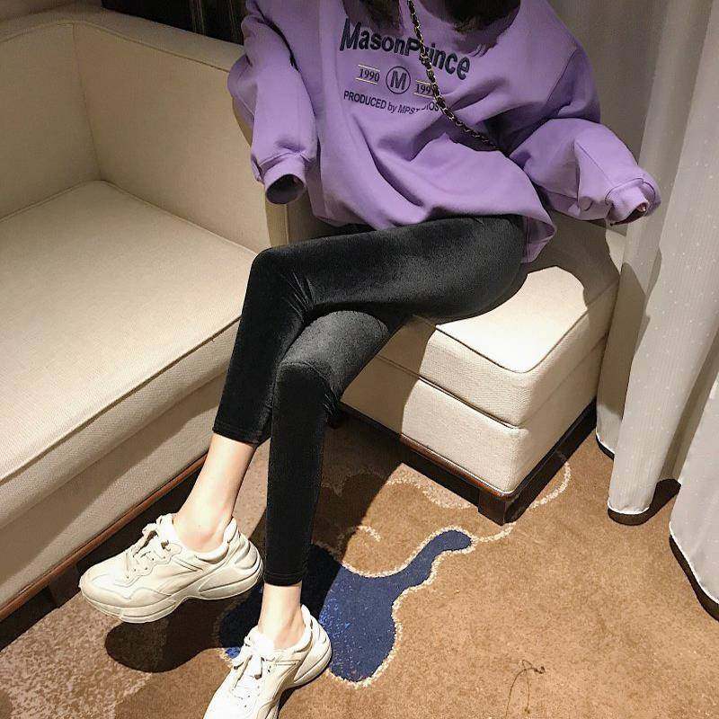 专柜2025金丝绒打底裤韩版外穿加绒加厚魔术裤弹力高腰小脚女长裤