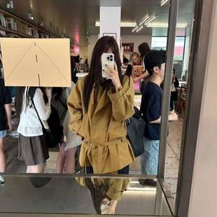 【现货】韩国breathe新款覆古气质百搭系带双排扣立领风衣外套女