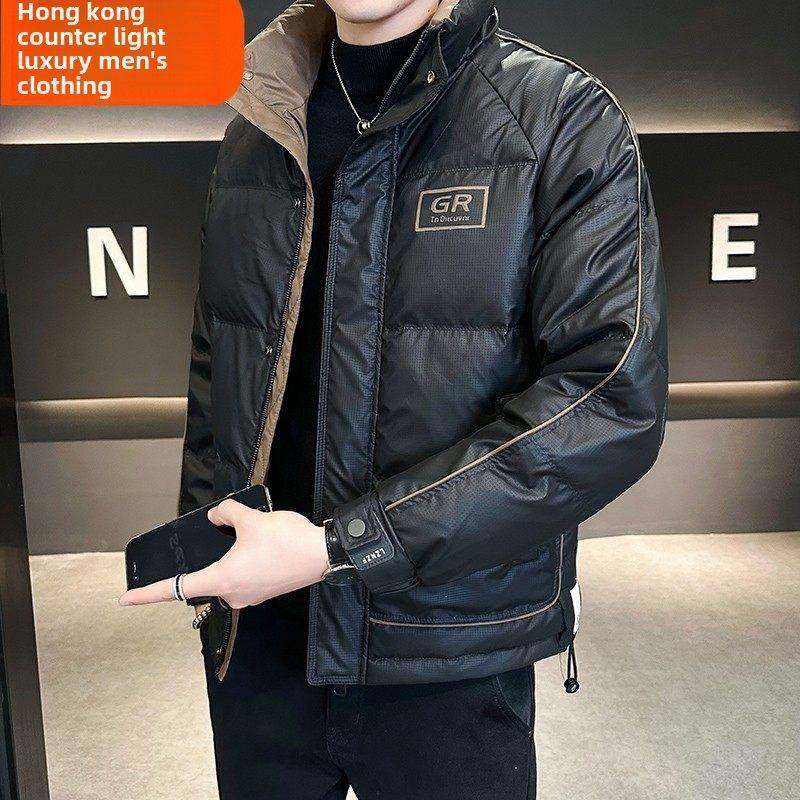 轻薄羽绒服男士冬季2025新款潮牌高端痞帅立领加厚防风白鸭绒外套