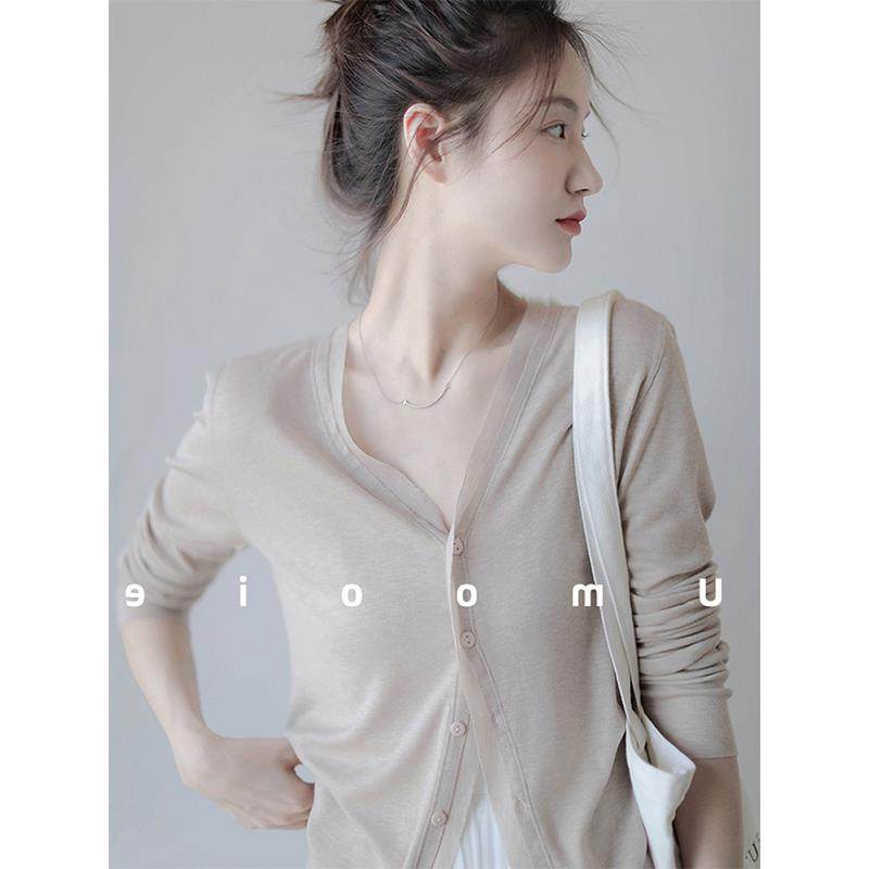 专柜法式冰丝针织开衫女春秋薄款披肩外搭空调罩衫防晒衣上衣外套