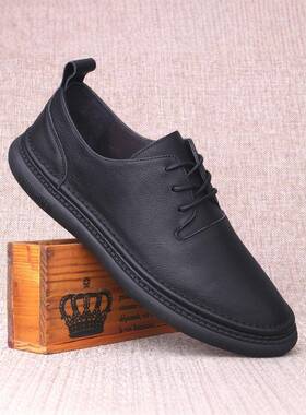 TSMR新款男鞋真皮板鞋男青年休闲韩版潮男圆头单鞋透气系带驾车鞋