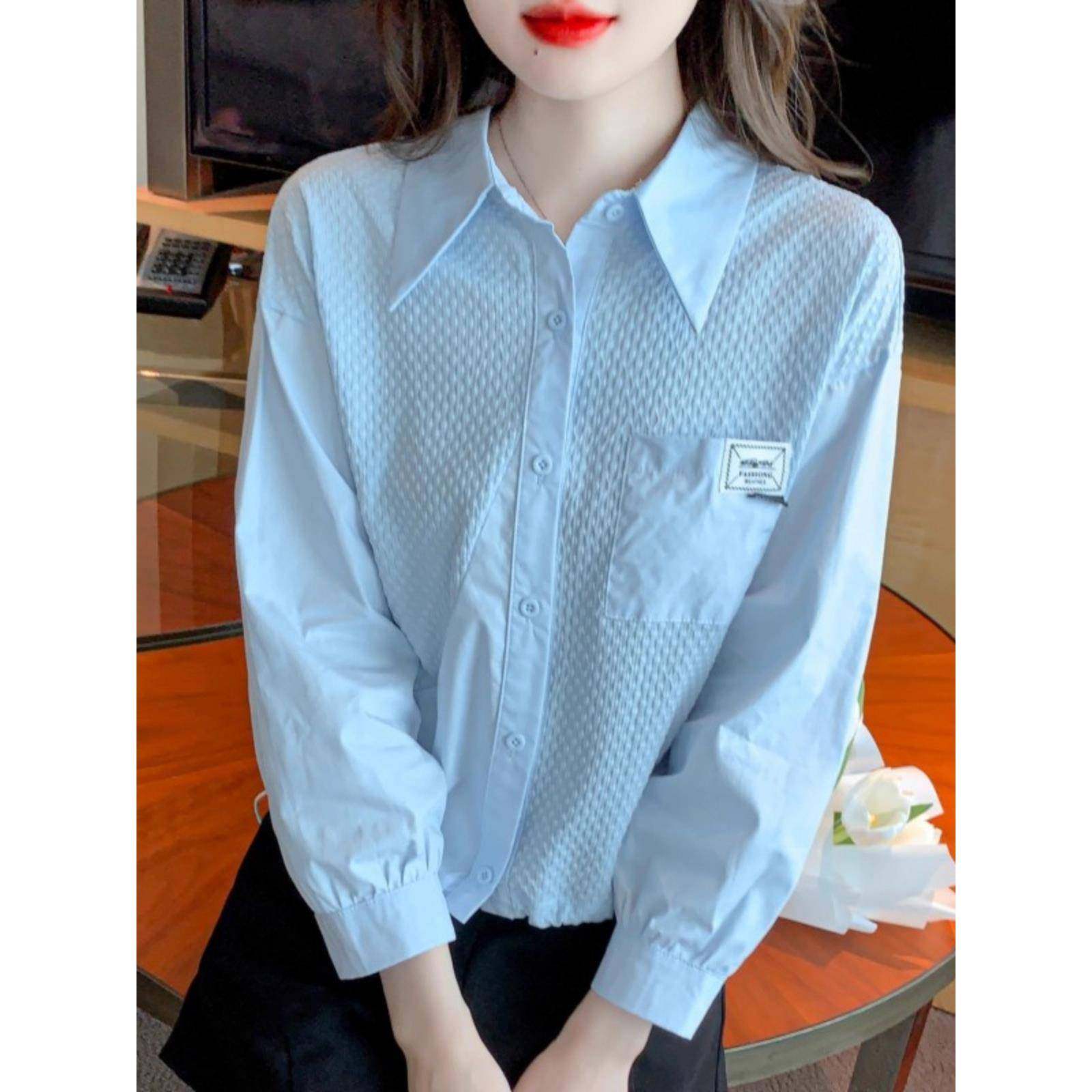 香港TIMO韩版宽松休闲短款小个子POLO领衬衫女春秋季时尚洋气上衣