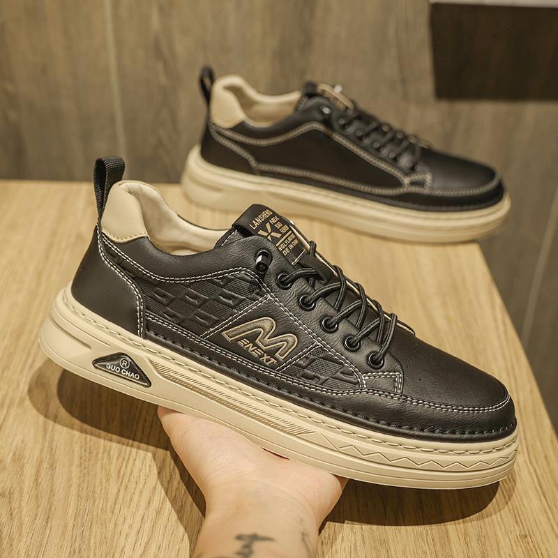 男鞋2025新款透气一脚蹬休闲运动板鞋男士真皮潮流百搭防滑潮鞋子