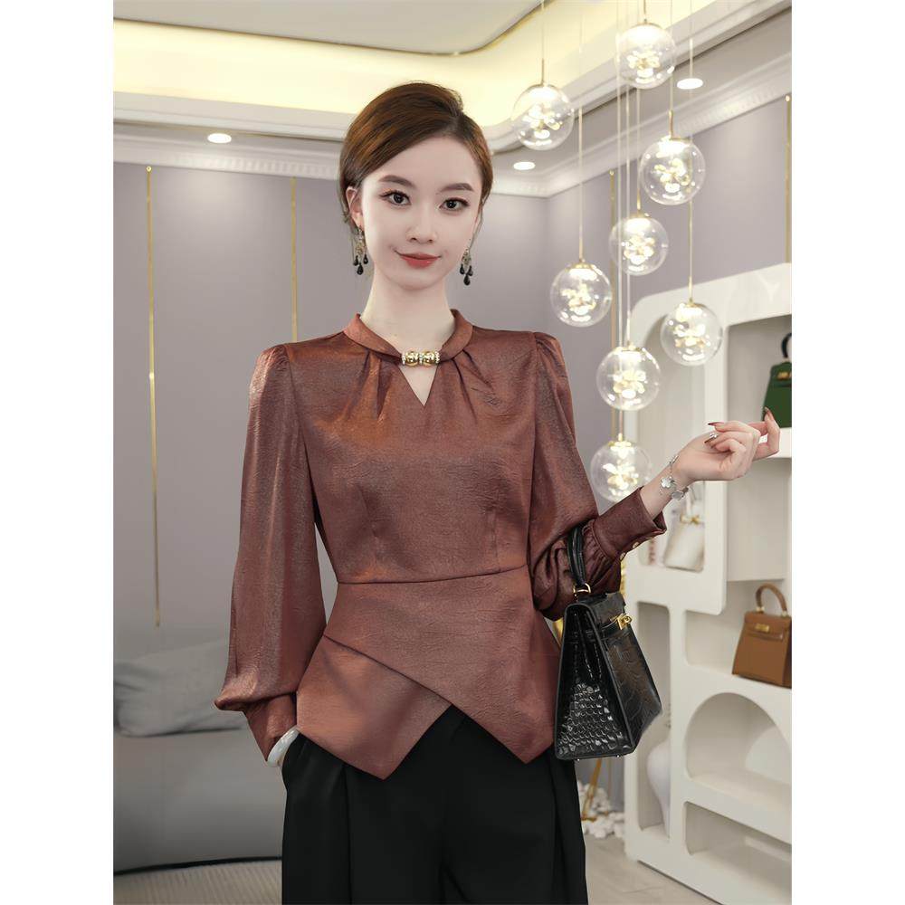 绝美小衫女春秋2025新款时尚气质高端独特气质别致衬衫红金色上衣,女装/女士精品,真丝上装,淘宝优惠券,粉丝福利购,淘宝优惠卷