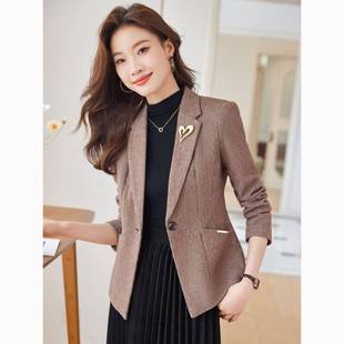 千鸟格修身职业西装外套女秋冬2025新款高级感小个子休闲格子西服