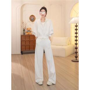 欧洲站白色卫衣休闲时尚套装女2025春秋冬新款轻奢阔腿裤两件套潮