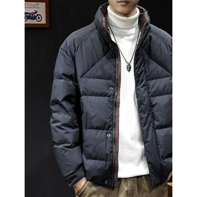 男士立领外套冬季短款白鸭绒羽绒服男潮黑色痞帅休闲百搭夹克上衣