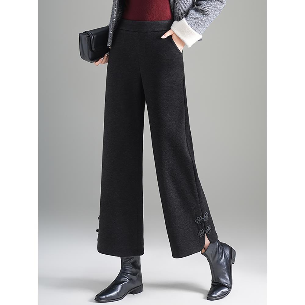 毛呢直筒裤女秋冬2025年新款高腰显瘦垂感九分窄版阔腿裤妈妈裤子