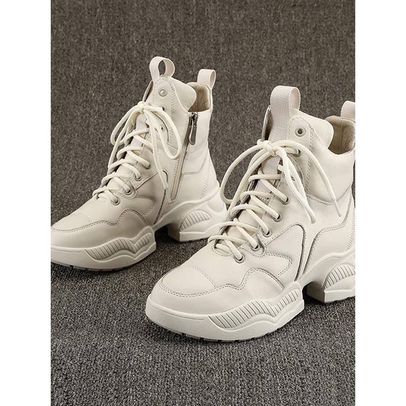 2024秋冬新款单靴英伦风格内增高厚底中小腿羊毛衬短靴