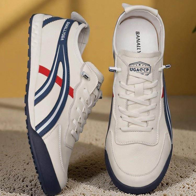 潮牌男鞋春秋季真皮头层牛皮透气软底小白鞋男士休闲阿甘运动潮鞋