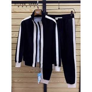 斯蒂芬高端撞色运动套装男春秋季潮流痞帅宽松休闲短款男士两件套