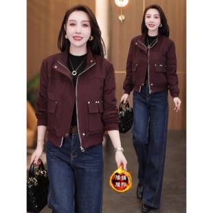 香港代购时尚加绒加厚短外套女秋冬季新款时髦洋气保暖短款夹克潮