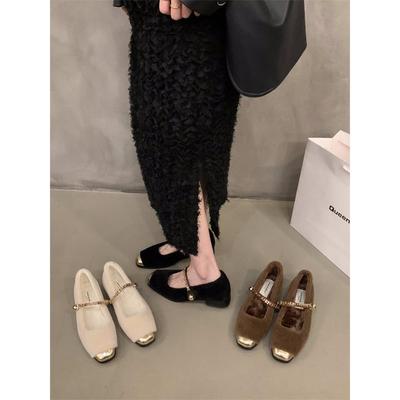 香港粗跟小香风毛毛鞋女鞋子外穿2025年冬季单鞋加绒玛丽珍晚晚鞋