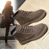 加绒系带平底女鞋 韩国厚底马丁靴女2025年春秋新款 爆款 英伦风短靴