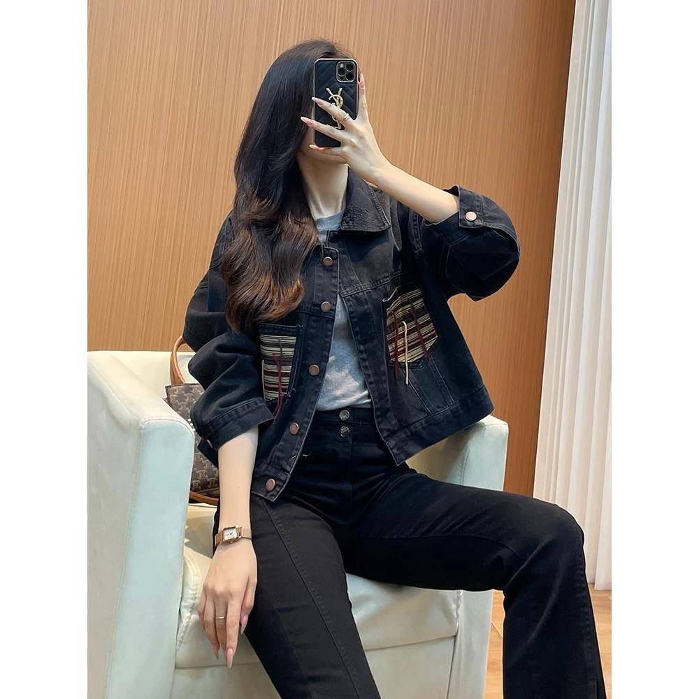ROUJE ESVIP美式设计感牛仔外套女2025秋冬季新款休闲牛仔服夹克