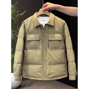 VIRRI CIAGA！轻薄羽绒服男冬季翻领衬衫青年休闲短款白鸭绒外套