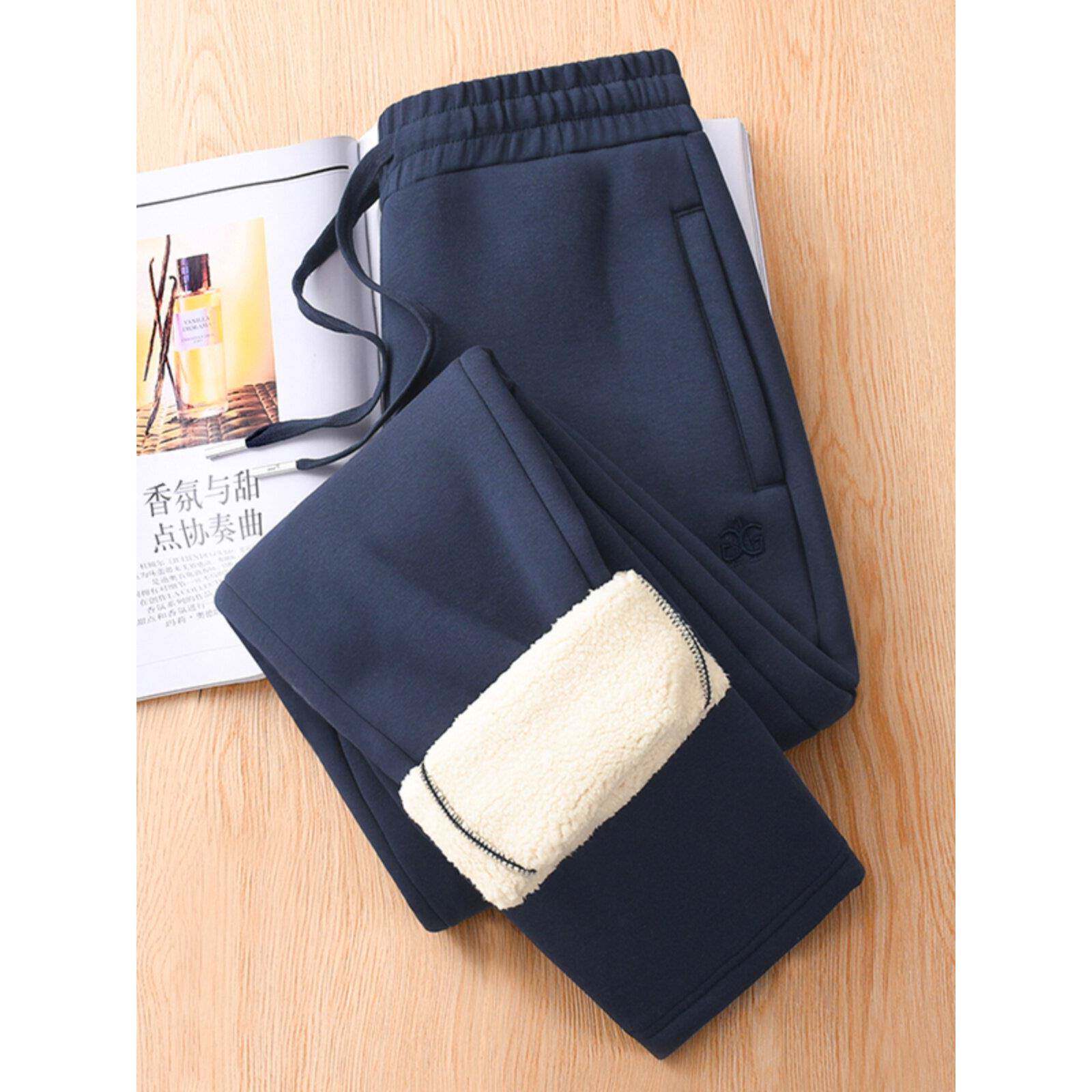 MAROLIO~抗寒利器！超厚羊羔绒运动裤男女款加绒加厚宽松直筒卫裤