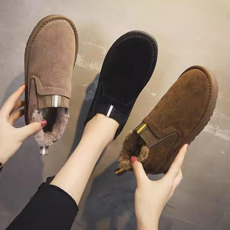 保暖加绒老北京布鞋女款2024年秋冬新款大码休闲一脚蹬低跟豆豆鞋