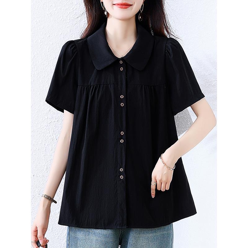 法式娃娃领洋气减龄短袖衬衫女夏季新款宽松显瘦时尚翻领休闲上衣