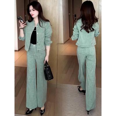 香港代购时尚休闲套装女春季新款洋气显瘦开衫外套阔腿裤两件套潮