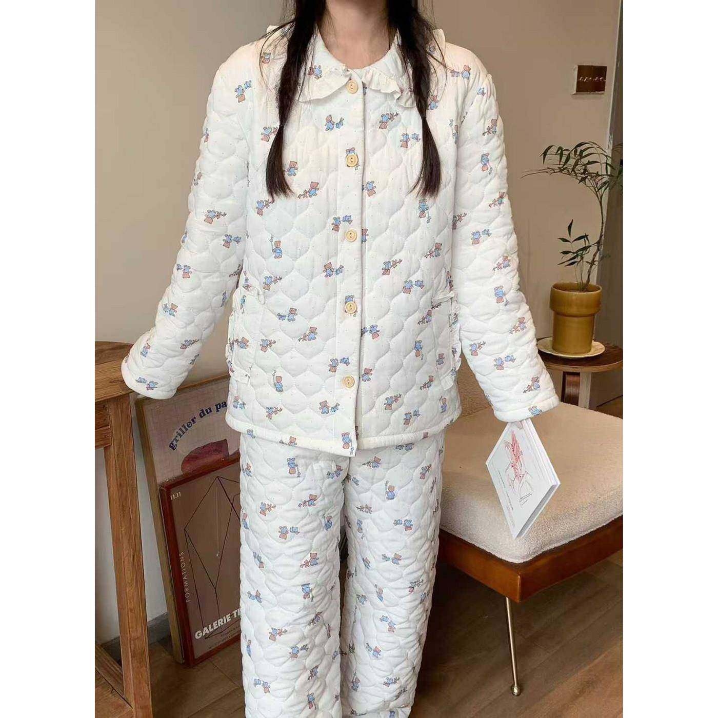 韩版碎花小熊娃娃领夹棉加厚睡衣女冬季甜美减龄可外穿棉袄家居服,女士内衣/男士内衣/家居服,睡衣/家居服套装,淘宝优惠券,粉丝福利购,淘宝优惠卷