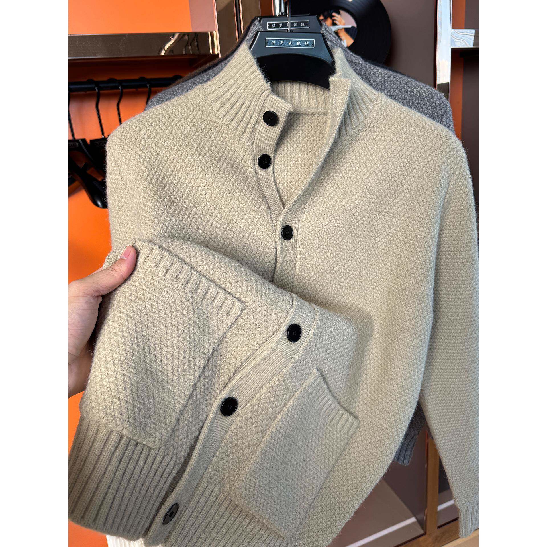 高领开衫毛衣外套男秋冬季加厚高端时尚休闲百搭保暖针织上衣外穿