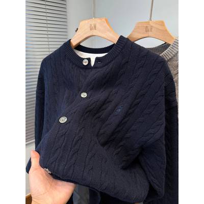 MAROLIO麻花开衫男针织衫秋冬季韩版潮加厚毛衣外套男装圆领外搭