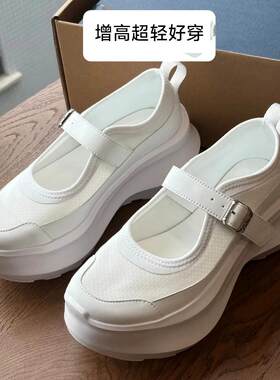 鼎版篙货 lisa同款超轻7厘米增高厚底玛丽珍女鞋一字扣小个子白鞋
