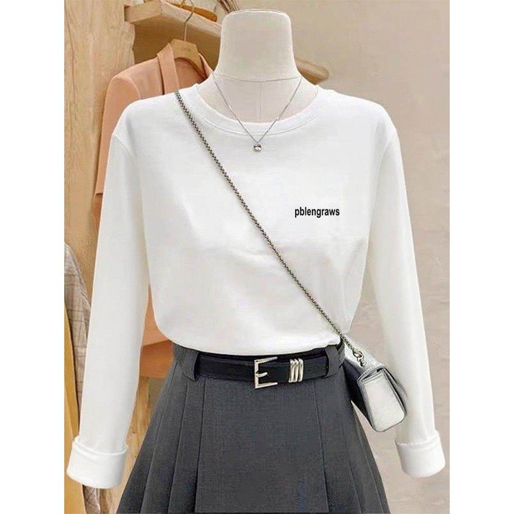 韩国正肩纯棉长袖t恤女2025时尚百搭白色内搭打底衫上衣春秋冬季