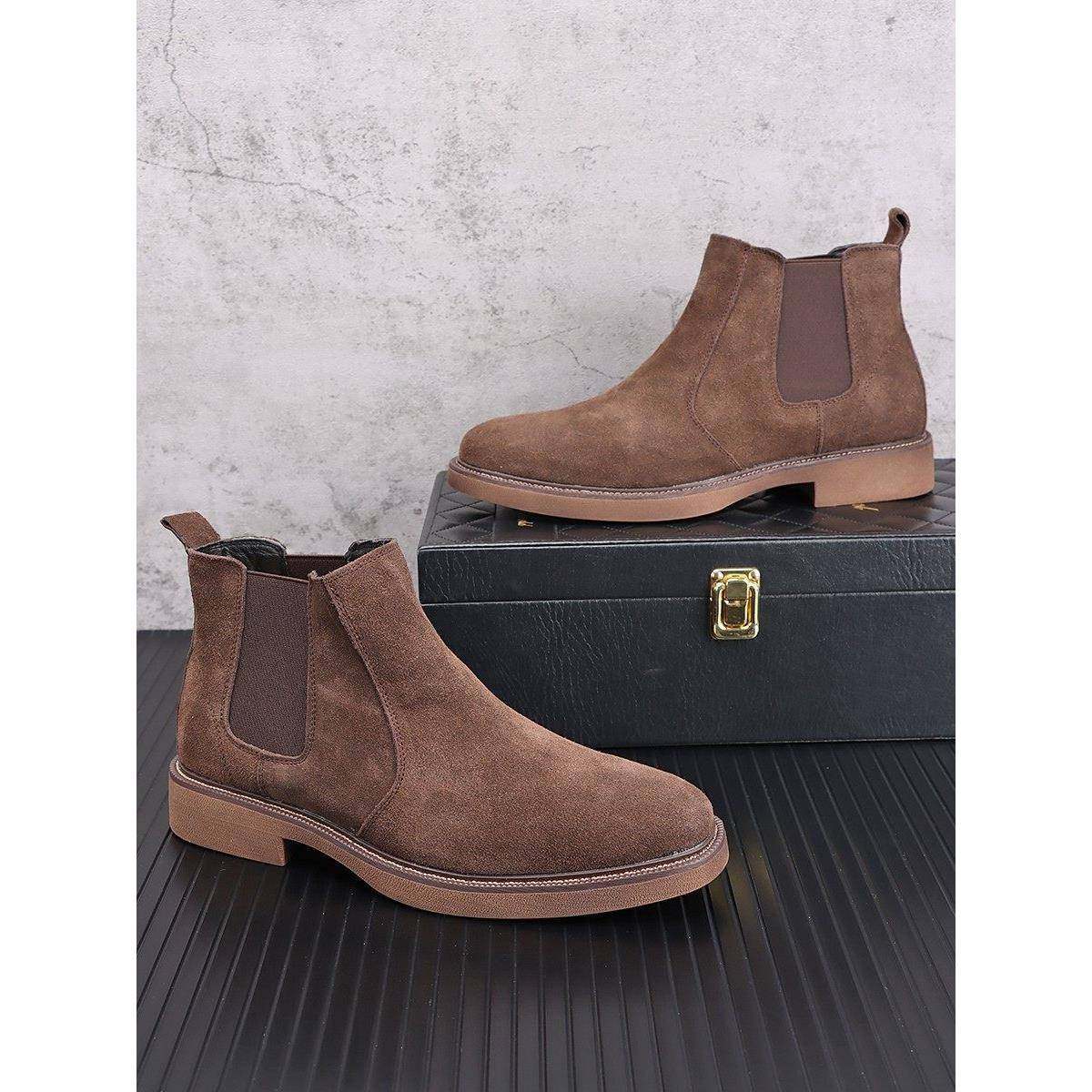 切尔西靴男秋冬覆古反绒皮马丁靴男英伦尖头皮鞋套筒真皮加绒短靴,流行男鞋,马丁靴,淘宝优惠券,粉丝福利购,淘宝优惠卷