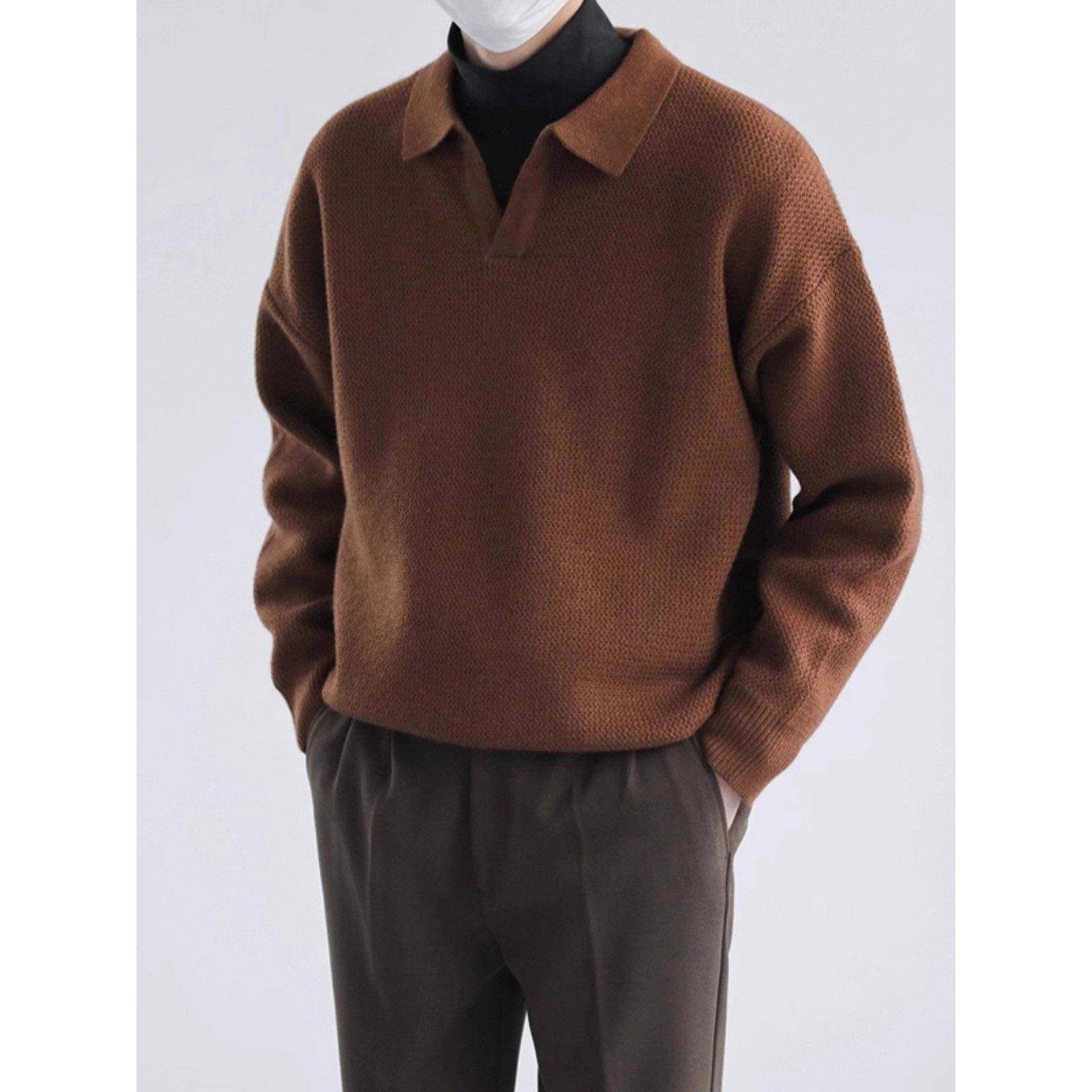 GM新潮 男POLO衫翻领毛衣男款秋冬季宽松加厚内搭打底衫V领针织衫,男装,秀禾服,淘宝优惠券,粉丝福利购,淘宝优惠卷